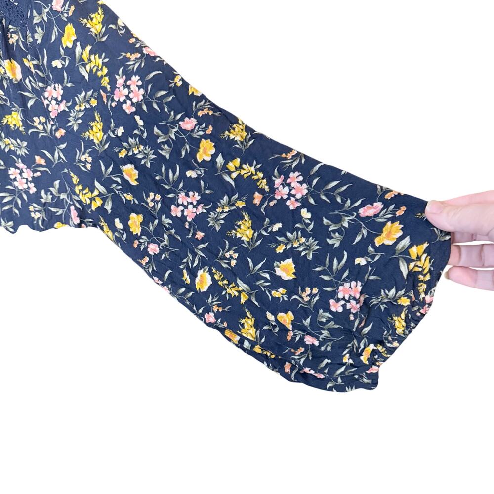 Floral Navy Long-Sleeve Women's Top - Picture 6 of 8